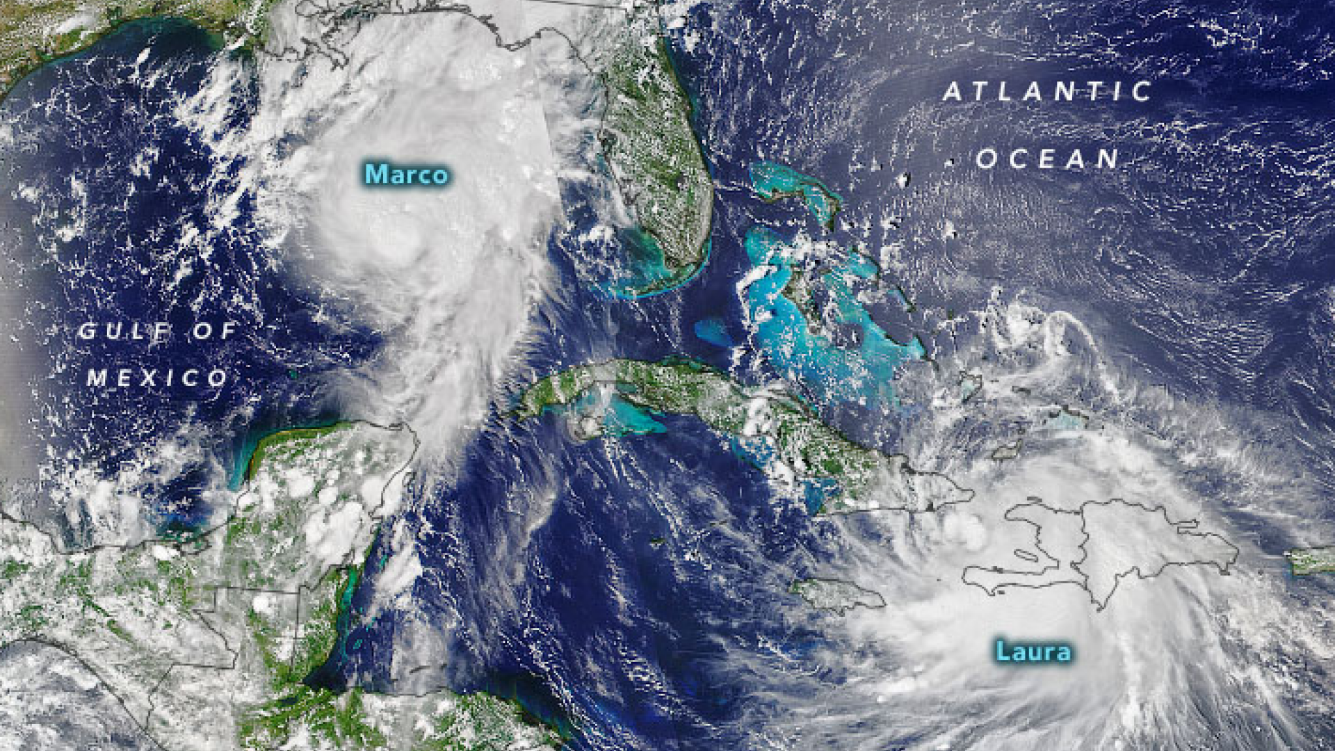 Furtunile tropicale Marco şi Laura, fotografiate din spaţiu de NASA