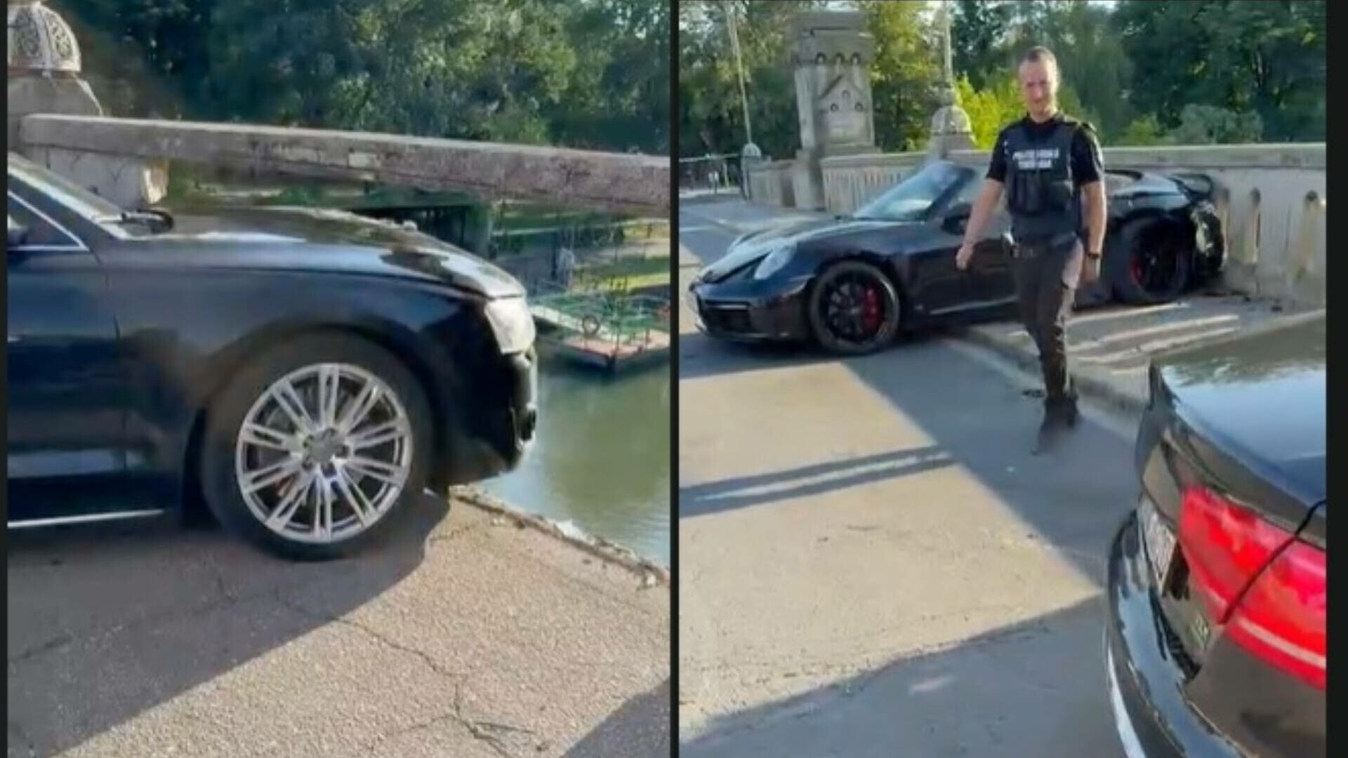 Accident pe un pod din centrul Timișoarei, cu răniți. O mașină, la un pas să cadă în Bega. Ce s-a găsit într-un portbagaj