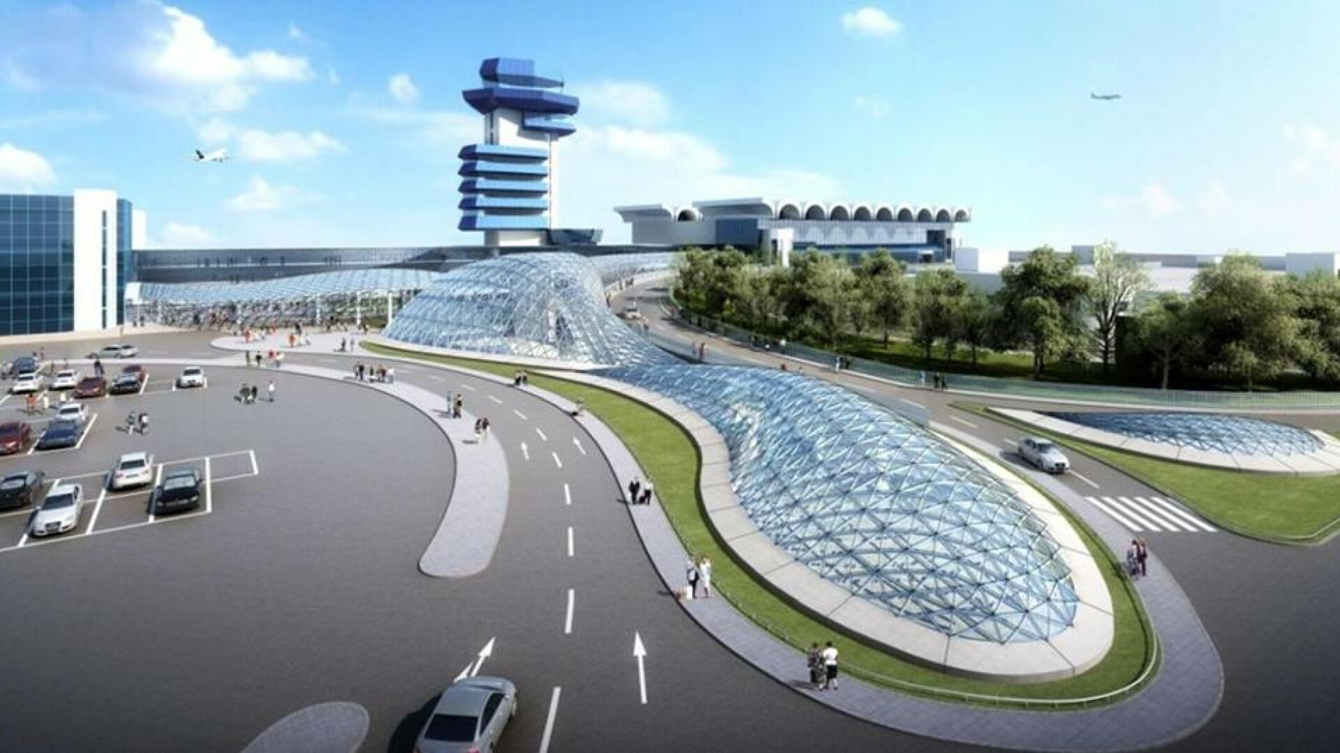 Simulare 3D cu stația de la Aeroportul Henri Coandă. Stația va fi iluminată natural și are un design special.