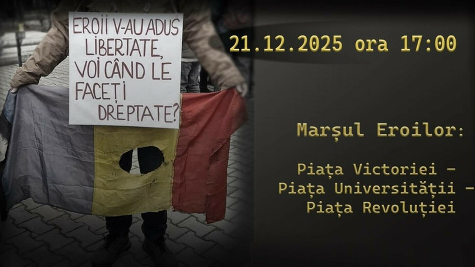 Marş memorial pe 21 decembrie, de la Piaţa Victoriei la Piaţa Revoluţiei: „Dosarul victimelor din 1989 este o ruşine”