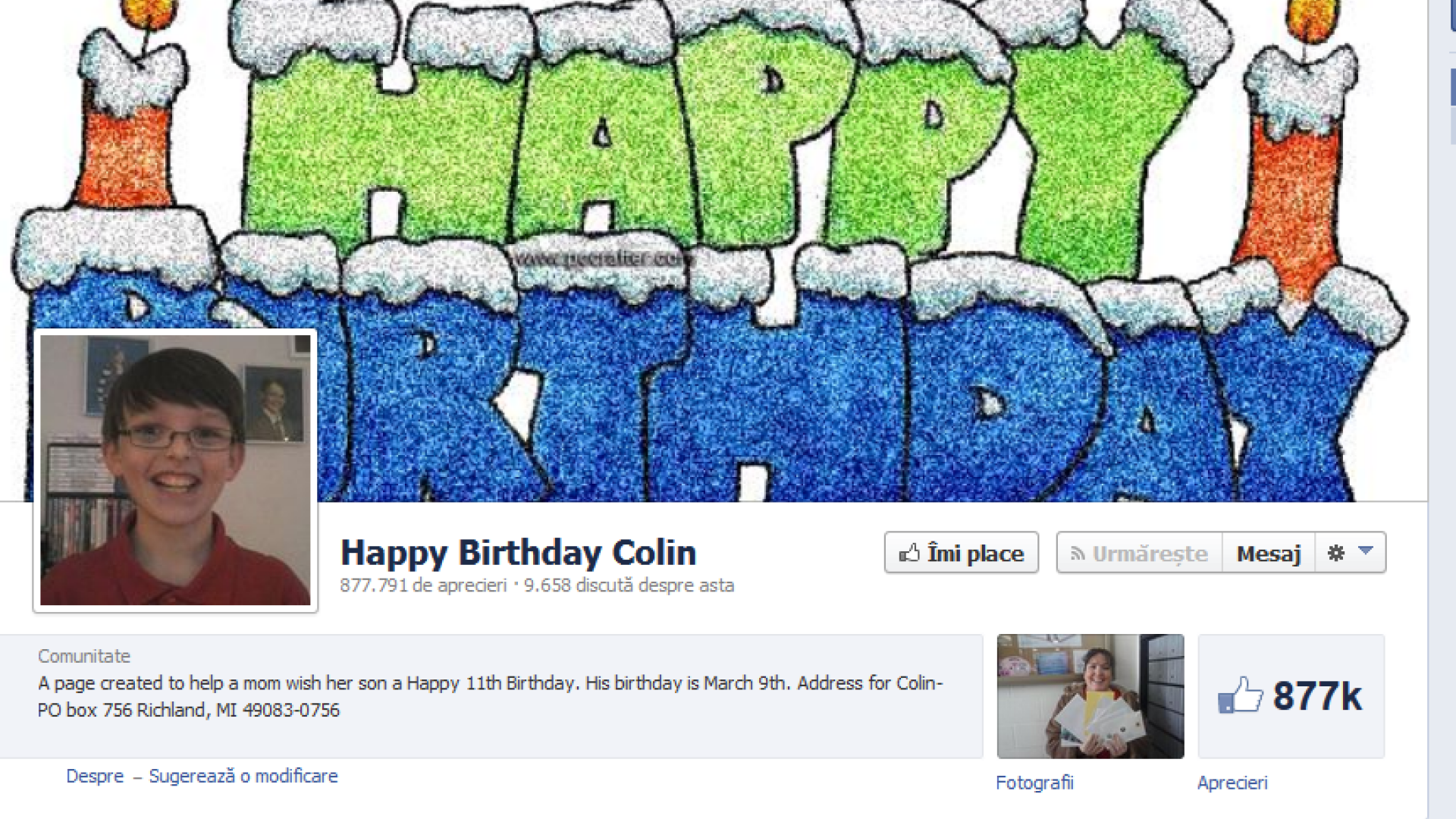 Pagina surpriza, pentru aniversarea lui Colin
