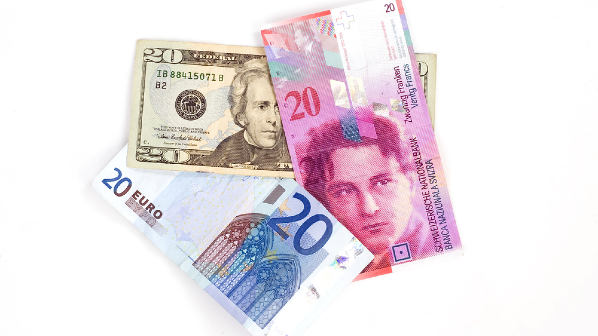 dolar, euro, franc