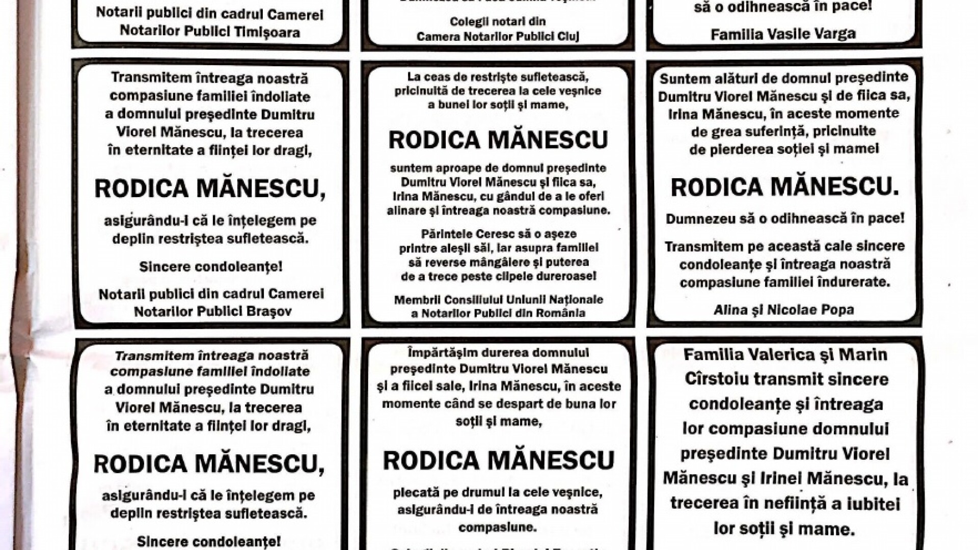 Anunt deces Rodica Manescu