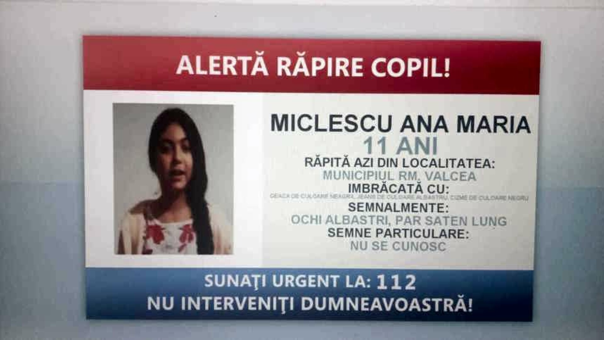 Fată de 11 ani, răpită din Vâlcea. Suspecții au luat-o cu un Audi negru