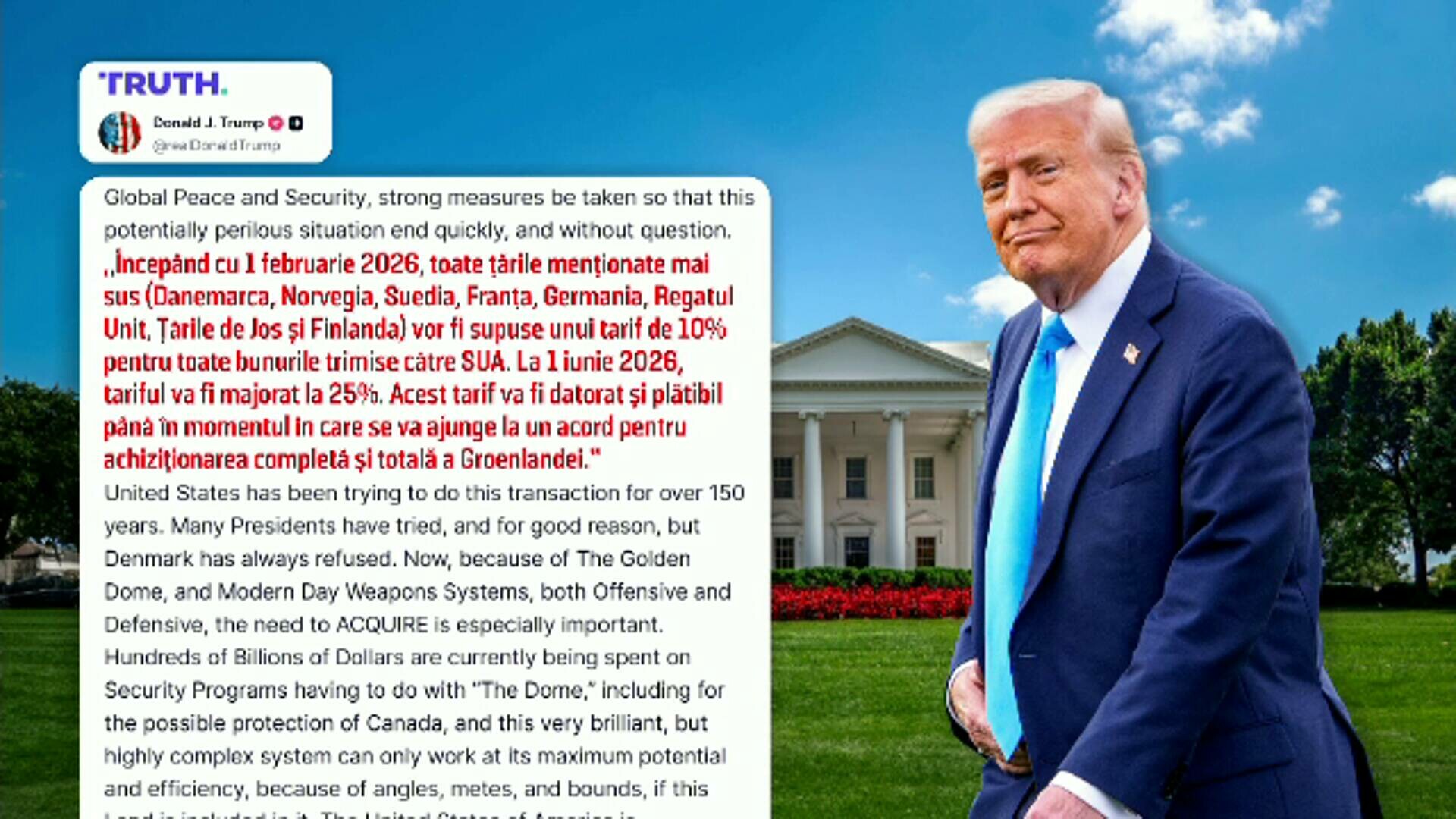 Donald Trump presează Europa cu taxe vamale pentru a forța acceptarea planului său de anexare a Groenlandei