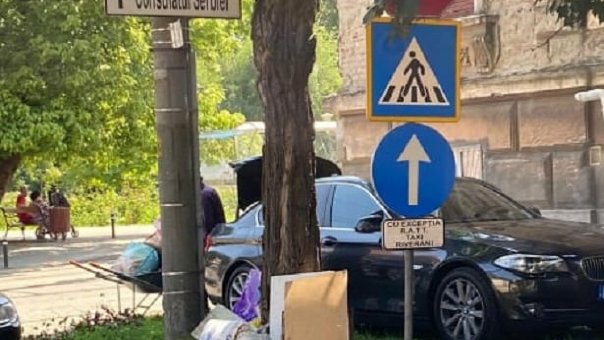 Șoferul unui BMW de lux, amendat în Timișoara după ce a scos cu roaba gunoaie din portbagaj și le-a aruncat pe stradă