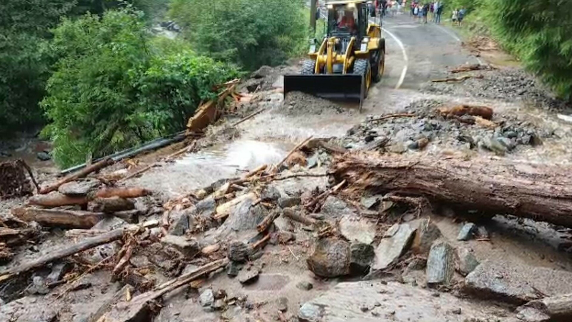 Viitură puternică pe Transfăgărășan. Copaci şi bucăți de stânci au acoperit drumul. Drumarii au intervenit cu utilaje