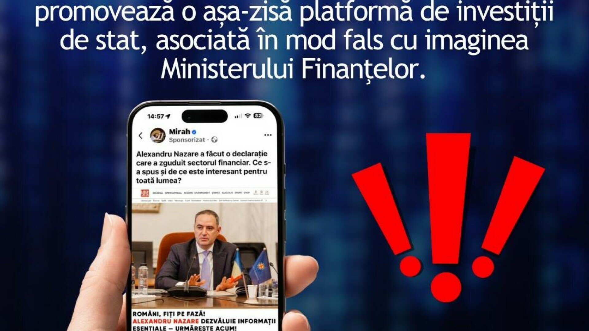 DNSC: O campanie frauduloasă folosește ilegal imaginea Ministerului Finanțelor pentru o falsă platformă de investiții de stat