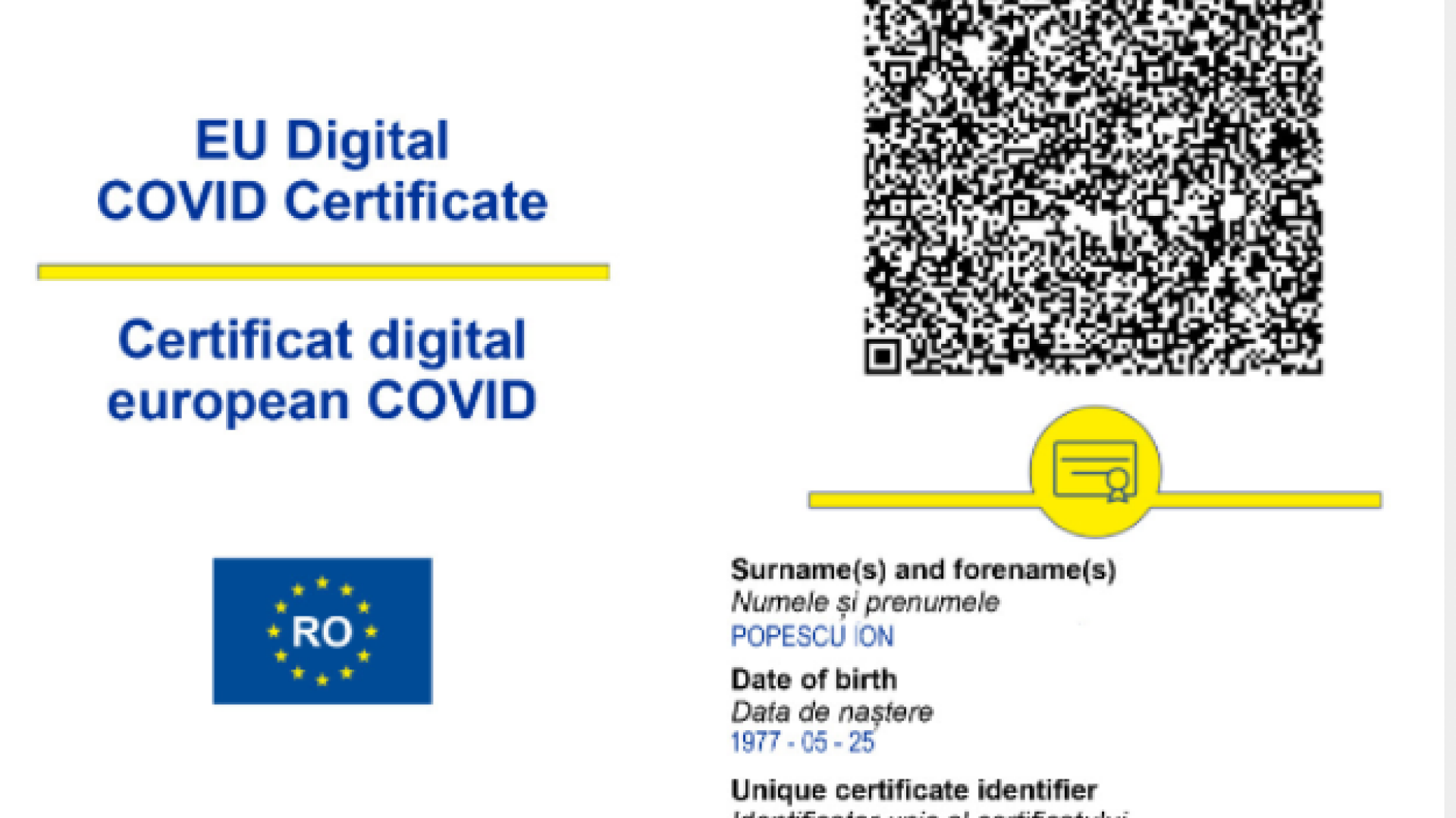certificat digital covid