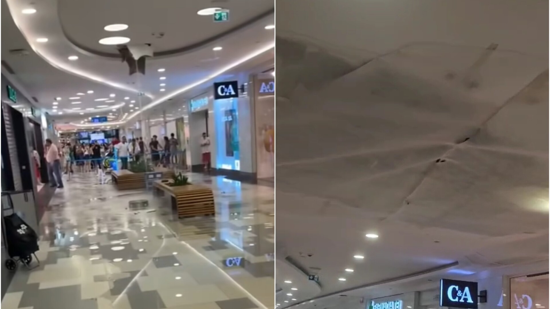 Control ANPC după ce tavanul unui mall din Capitală s-a desprins în timpul furtunii. Au fost inundate mai multe zone