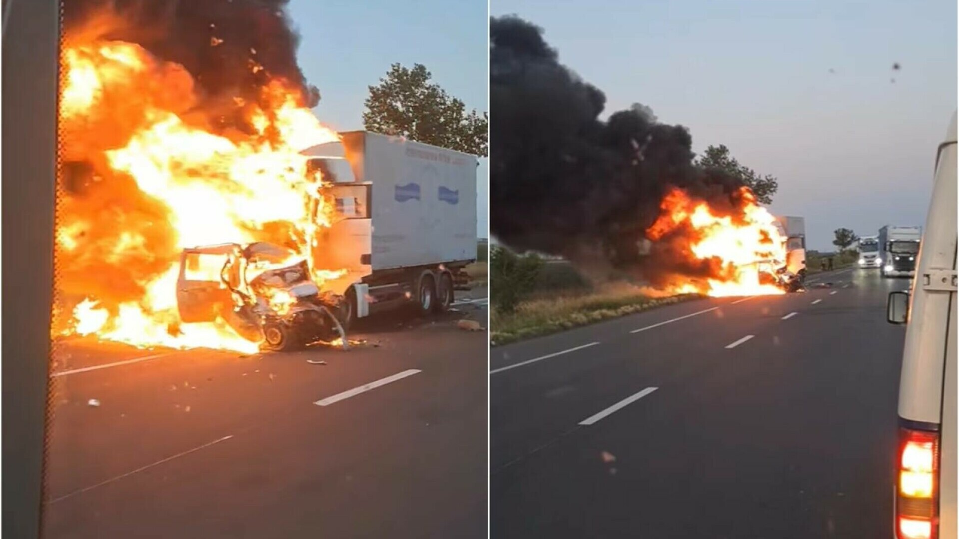 Tragedie pe DN2. Un şofer a murit carbonizat, în urma unei coliziuni între un camion și un autoturism, în Ialomița