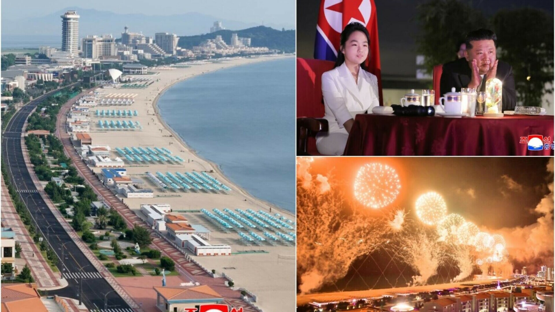 Kim Jong-Un, alături de soție și fiică, la inaugurarea unui nou resort de lux pe plajă. Imagini cu parada grandioasă. FOTO