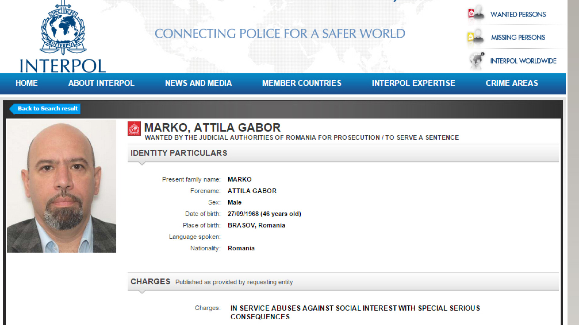 Marko Attila urmarit prin Interpol