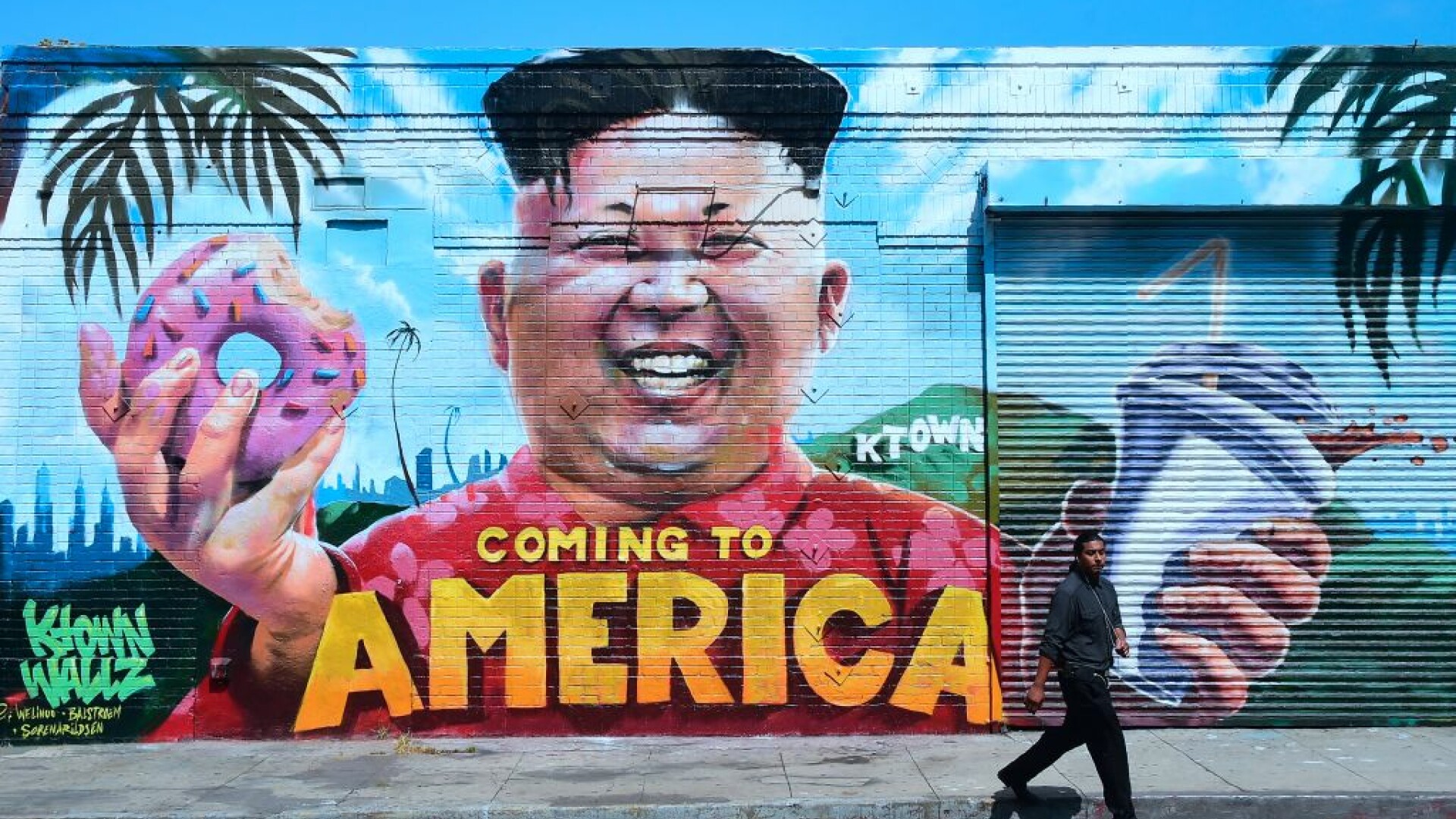 Graffiti cu chipul lui Kim Jong-un, în Los Angeles: „Vin în America”