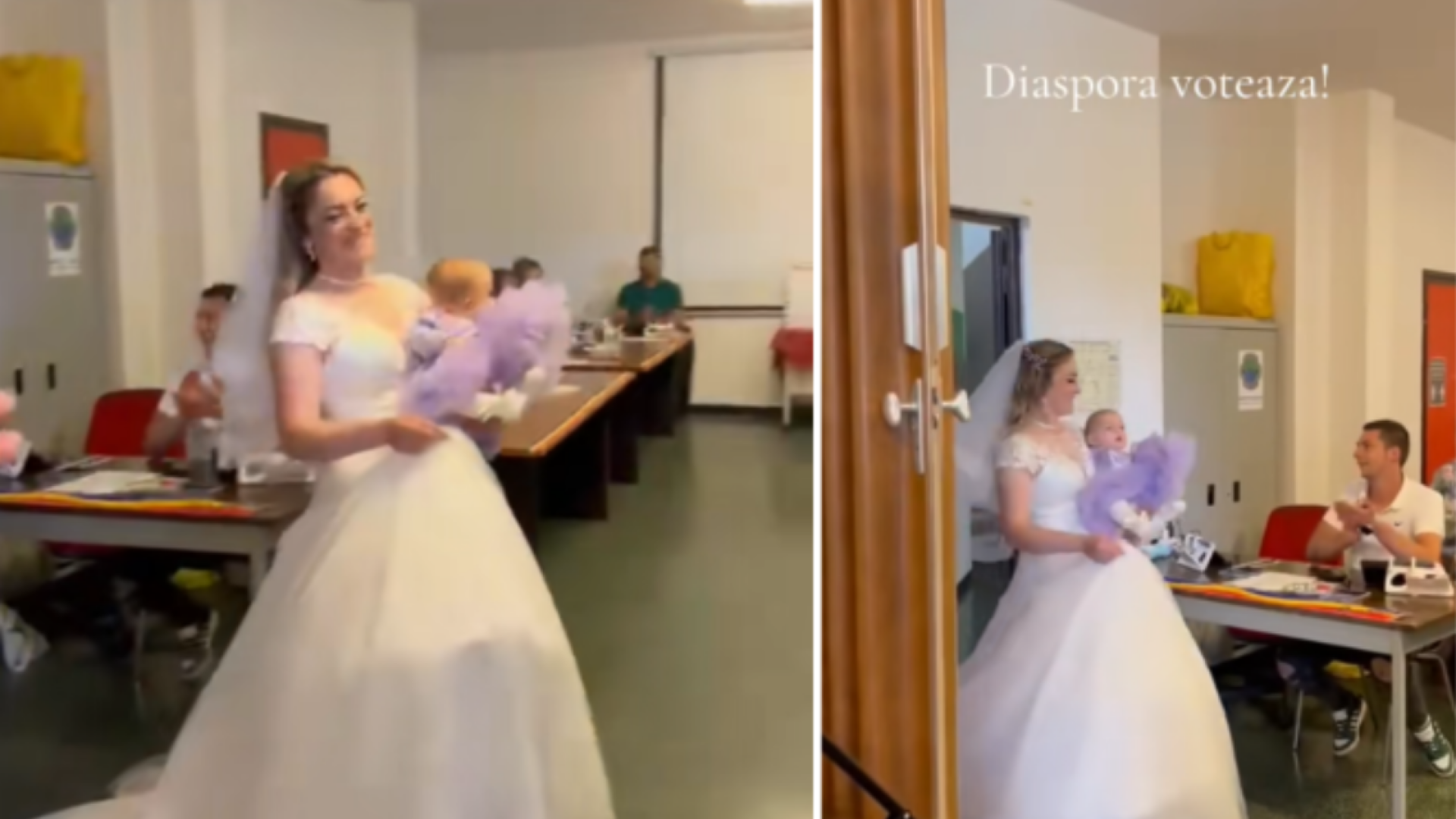 Momentul în care o româncă din Italia a intrat în secția de votare îmbrăcată în mireasă. Cum au reacționat oamenii. VIDEO