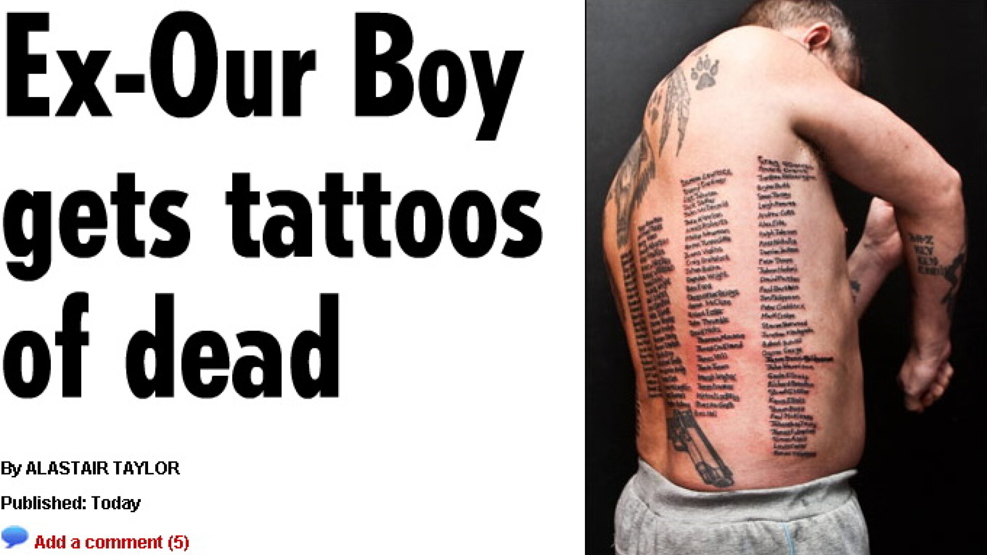 Si-a tatuat pe corp numele tuturor soldatilor britanici ucisi in Afganistan