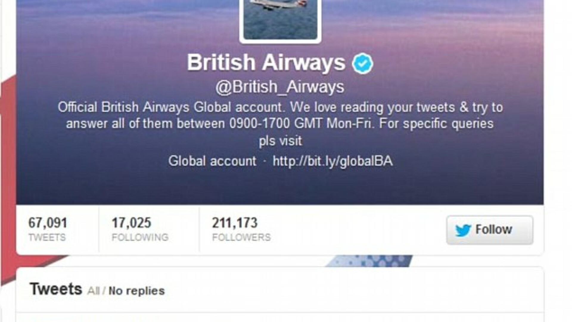 mesaj Twitter, British Airways