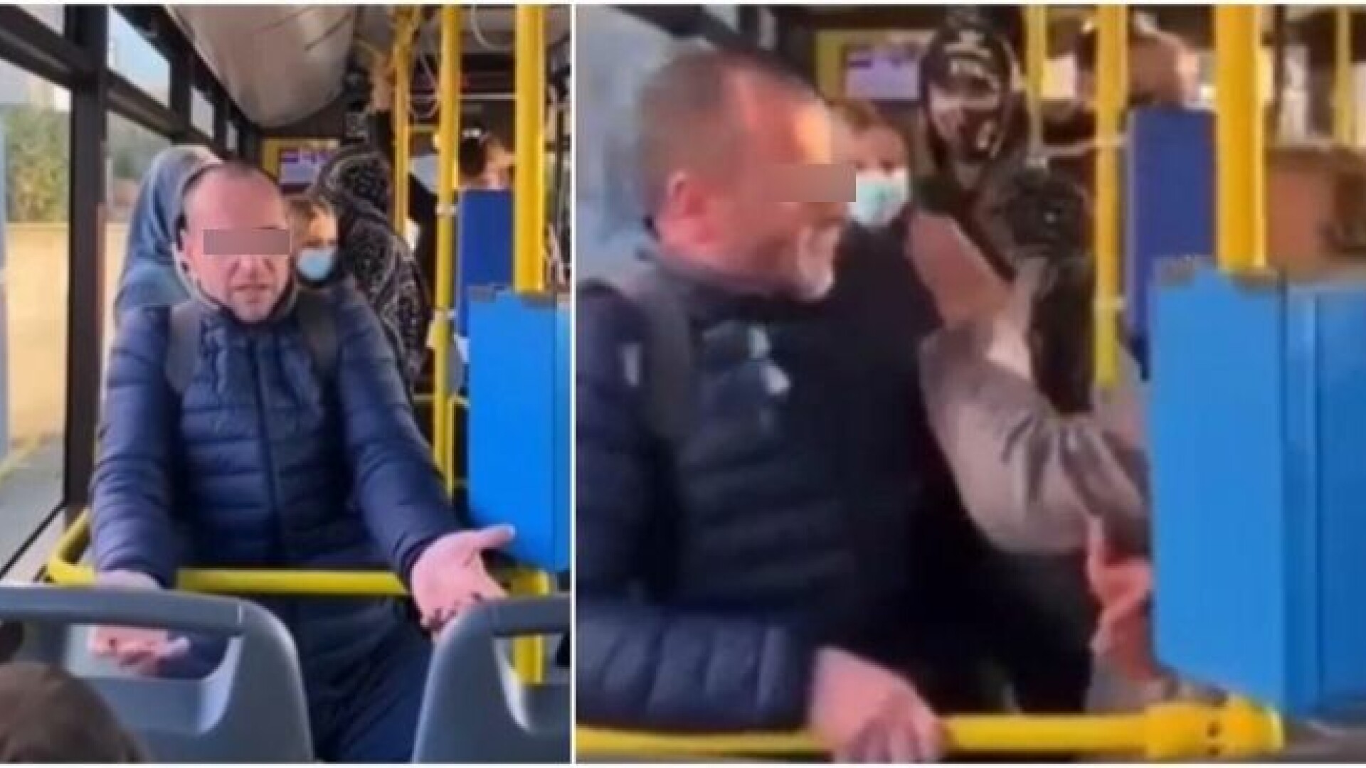 Bărbat fără mască în autobuz, pălmuit de o femeie, în Cluj. Individul își exprima public convingerile antivacciniste | VIDEO