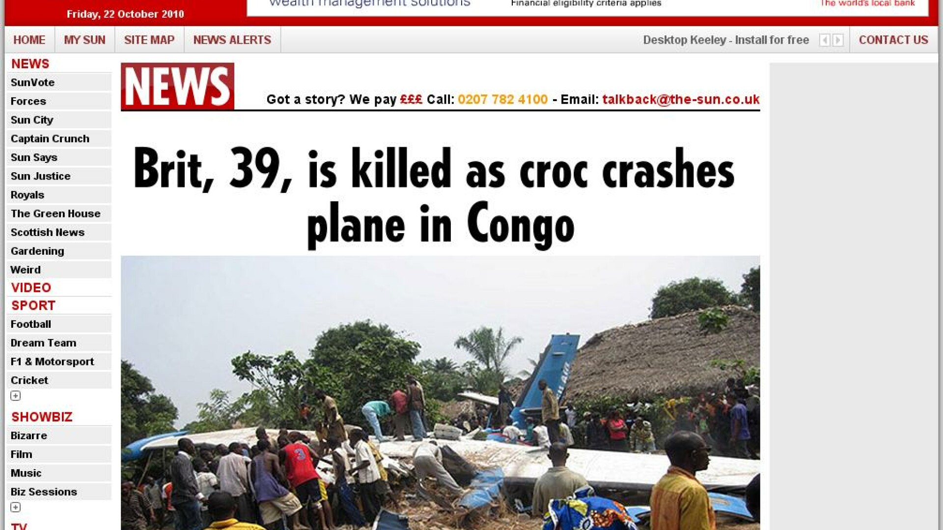 Un crocodil a prabusit un avion in Congo! 20 de morti