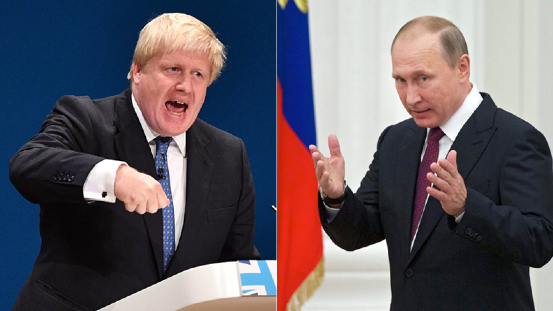 Boris Johnson, ministru de externe britanic, si Vladimir Putin