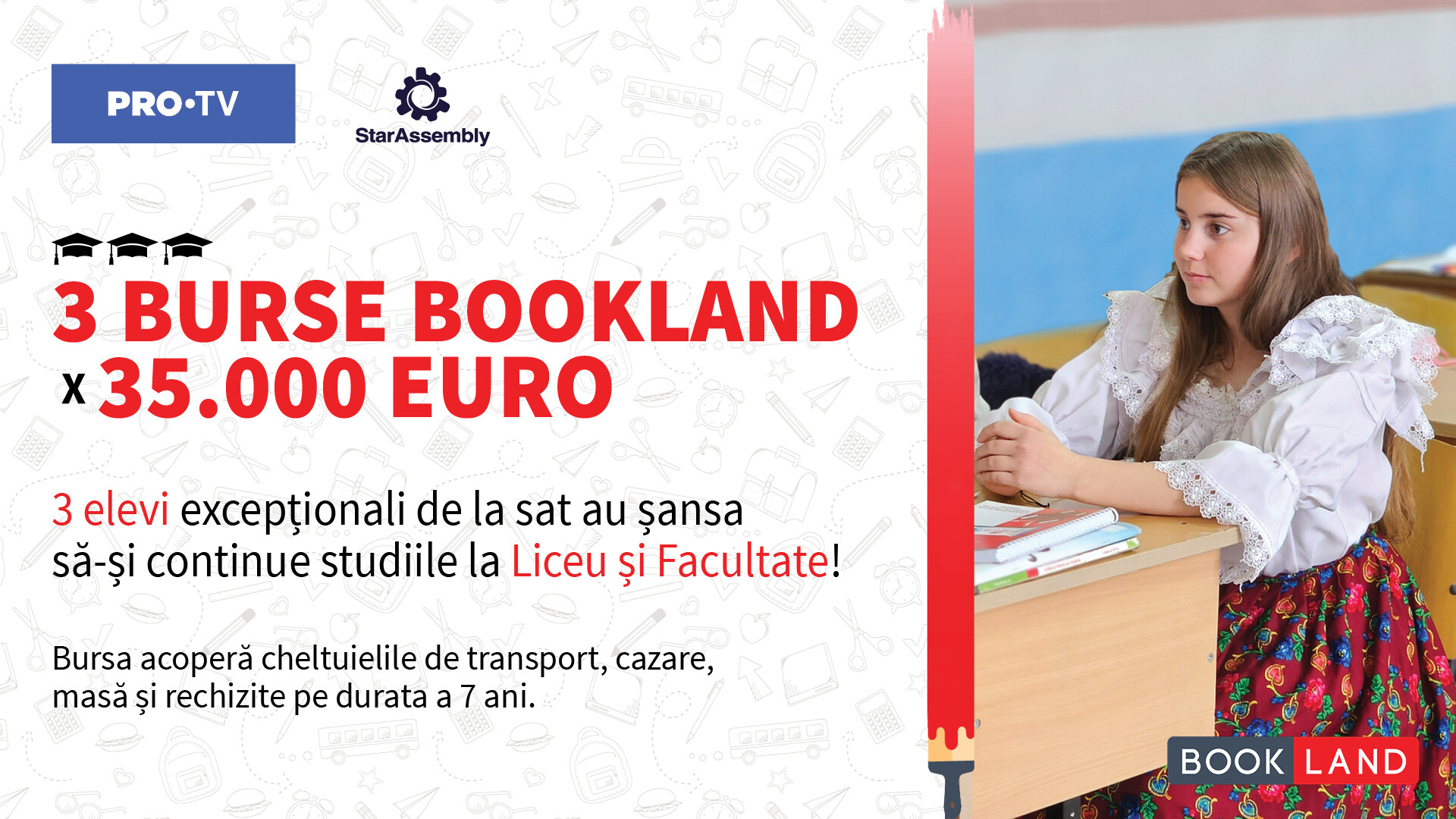 Au început înscrierile pentru Bursele BookLand, în valoare de 35.000 euro fiecare. Trei elevi excepționali de la sat au șansa să ȋşi continue studiile la Liceu şi Facultate!