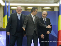 Frans Timmermans, Sorin Grindeanu si Tudorel Toader fac declaratii de presa la Guvernul Romaniei, joi, 20 aprilie 2017