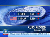 Euro a coborât la 3,50 lei, dolarul la 2,25 lei