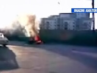 Un scuter şi o motocicletă s-au ciocnit, după care au luat foc