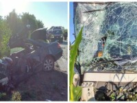 Mercedes făcut praf în urma impactului cu un autocar, în Bihor