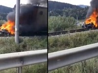 Un tren a lovit o mașină, în Miercurea Ciuc. Doi oameni au murit, iar locomotiva a luat foc
