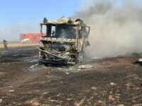 O mașină de pompieri a fost distrusă de un incendiu în Teleorman, în timp ce se deplasa către o intervenție. FOTO
