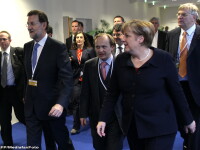 Premierul Spaniei, Mariano Rajoy (S) si cancelarul Germaniei Angela Merkel (D)