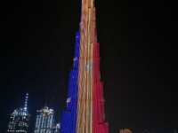 Cea mai înaltă clădire din lume, Burj Khalifa din Dubai, a fost luminată în culorile steagului României, de Ziua Națională