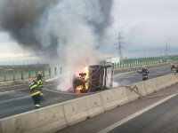 Incendiu pe autostrada A4. O mașină a fost distrusă de flăcări