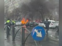 Incendiu pe o șosea aglomerată din Capitală. Două mașini parcate au ars în apropiere de stadionul Dinamo