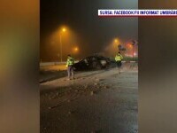 Un șofer de 24 de ani, beat, s-a răsturnat cu mașina într-un sens giratoriu din Tecuci. Camerele au surprins momentul