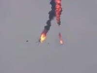 Momentul în care un elicopter sirian e doborât de o rachetă lansată de Turcia