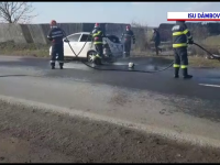 O mașină alimentată cu GPL a luat foc în mers, la Târgoviște. Ce a făcut șoferul