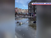 Mai mulți tineri au căzut în apa unui canal din Amsterdam, după ce s-a rupt gheața sub ei
