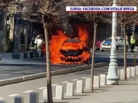 O mașină alimentată de GPL s-a făcut scrum, în centrul Bucureștiului. La un pas de tragedie