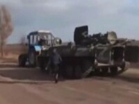 Un tanc rusesc a fost furat de romii din sudul Ucrainei. Hoții au tras mașina de luptă cu un tractor