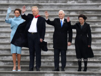 TUS First Lady Melania Trump, President Donald Trump, Vice President Mike Pence and Karen Pence wave goodbye to Barack and Michelle Obama on the West Front of the US Capitol in Washington, DC, USA, 20 January 2017