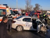 A murit unul dintre polițiștii din Olt grav răniți după ce mașina lor a intrat într-o ambulanță