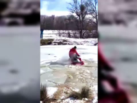 Un tânăr din Argeș a căzut cu ATV-ul într-un lac înghețat, după ce gheața s-a spart
