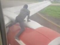 VIDEO. Un bărbat a sărit pe motorul unui avion, cu puțin înainte de decolare