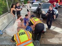 Momentul emoționant în care o asistentă sare în ajutorul victimelor unui accident, în rochie de mireasă