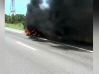 O mașină a ars ca o torță pe Autostrada Bucureşti – Piteşti. Șoferul a dovedit prezență de spirit