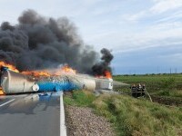O cisternă încărcată cu motorină s-a răsturnat în județul Brăila și a luat foc