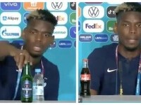 Paul Pogba, deranjat de o sticlă de bere în timpul unei conferințe de presă. VIDEO