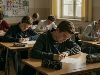 elevi in sala de examen